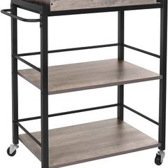 _Serving Trolley with Removable Tray, Lockable Kitchen Trolley with Universal Wheels, Kitchen Shelf, 65 x 40 x 86 cm, Sturdy Metal Frame, Industrial Design, Greige-Black