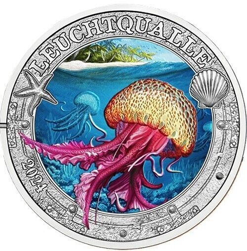 Austria 3 Euro Coin 2024 - Light Jellyfish. Sea Worlds Series.( In Capsule). Uncirculated.