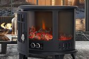 Electric Fire Stove Heater with Realistic LED Log Fire Flame Effect, Adjustable Thermostat, Flame Dimmer, Overheat Protection, 1800W