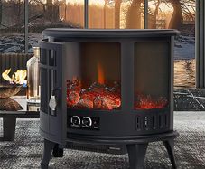 Electric Fire Stove Heater with Realistic LED Log Fire Flame Effect, Adjustable Thermostat, Flame Dimmer, Overheat Protection, 1800W