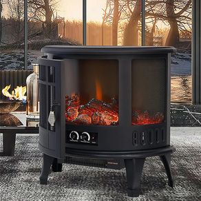 Electric Fire Stove Heater with Realistic LED Log Fire Flame Effect, Adjustable Thermostat, Flame Dimmer, Overheat Protection, 1800W