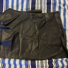 Zara womens partially ruffled faux leather mini skirt brand new with tags