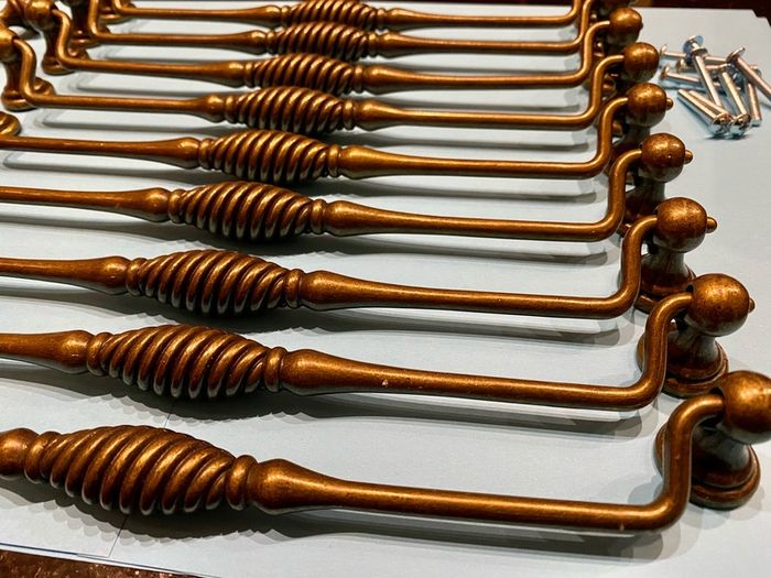 Decorative drawer handles , antique brass 275mm wide