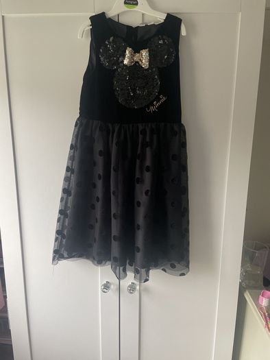 Mini mouse black and gold velour sequin polka dot tulle dress