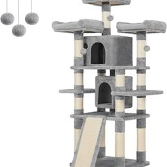 FREE SHIPPING Cat Tree, Large Cat Tower, 172 cm, Light Grey