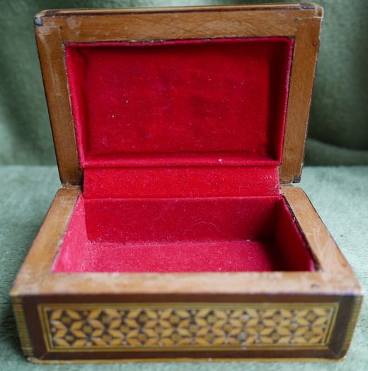 Vintage Handmade Wooden Jewelry Box Wood Trinket Storage Wood Box Mother of Pearl Inlay
