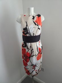 Like new. Size 12 Absolutely stunning Coast pencil dress (stretchy) with wide black belt.