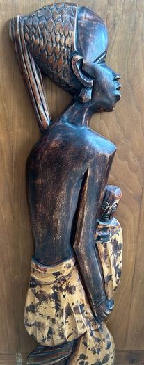 Large African Mother and Child Hand Carved Wood Relief Wall Art 78cm