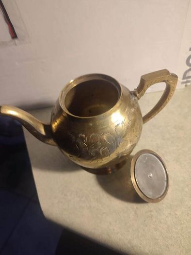 SMALL BRASS TEA Pot Antique Tea Kettle Handle Brass Made Wooden Teapot Lid Hand Handmade