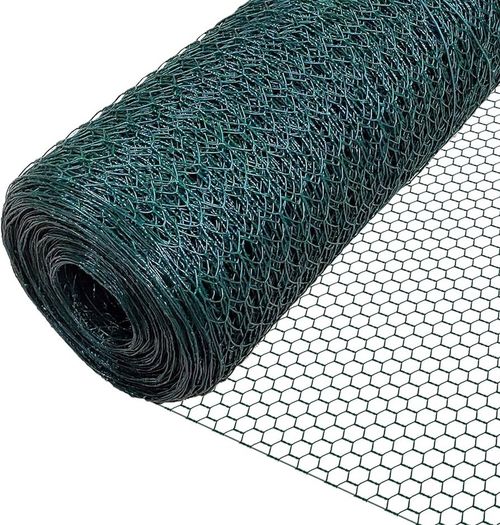 Chicken Wire Mesh Roll, PVC Coated Hexagonal Wire Mesh Fencing, Wire Poultry Netting, 1m x 25m, Hole Size: 25mm, Green