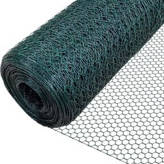 Chicken Wire Mesh Roll, PVC Coated Hexagonal Wire Mesh Fencing, Wire Poultry Netting, 1m x 25m, Hole Size: 25mm, Green