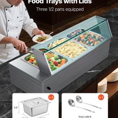 NEW  220v 3 pin plug ,Commercial Food Warmer, 1500W Electric Stainless Steel Steam Food Warmer with Glass Cover, 3- Pan Countertop Buffet Bain Marie with Soup & Perforated Ladles, for Catering, Restaurant & Party