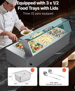 NEW  220v 3 pin plug ,Commercial Food Warmer, 1500W Electric Stainless Steel Steam Food Warmer with Glass Cover, 3- Pan Countertop Buffet Bain Marie with Soup & Perforated Ladles, for Catering, Restaurant & Party