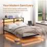 4ft6 Floating Metal Platform Bed Frame with Walnut Storage Headboard Image 3