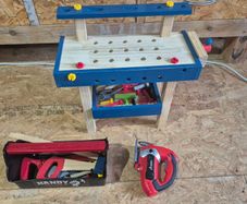 Wooden toy workbench