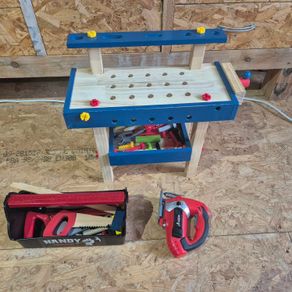 Wooden toy workbench