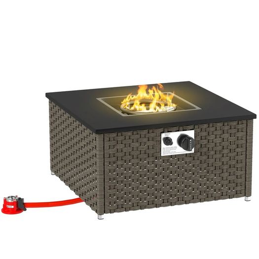 Rattan Gas Fire Pit Table for Garden 13 KW Smokeless Propane Fire Pit with Lid