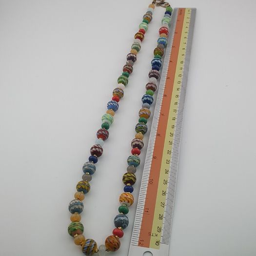 Antique Venetian Style MultiColor Stripe`Pattern Glass Beads Necklace