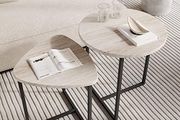 Round Coffee Table Set of 2,Small Coffee Table Living Room Tables,Metal Frame with Wood Side Table,Sofa Tea Table for Small Space/Living Room/Bedroom,Stacking Side Tables,Black + OAK