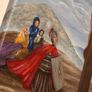 Acrylic painting, unique piece, Jesus on the Cross, Saint Longinus and the Three Marys. Image 5
