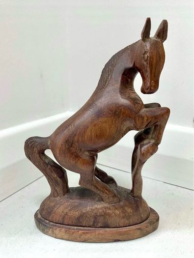 Vintage Wooden Hand Carved Figurine Rearing Horse