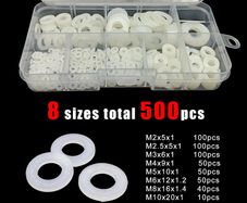 500pc Boxed Plastic Nylon Flat Washer Plain Spacer Insulation Gasket Ring Assortment Kit Set M2 M2.5 M3 M4 M5 M6 M8 M10