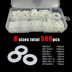 500pc Boxed Plastic Nylon Flat Washer Plain Spacer Insulation Gasket Ring Assortment Kit Set M2 M2.5 M3 M4 M5 M6 M8 M10