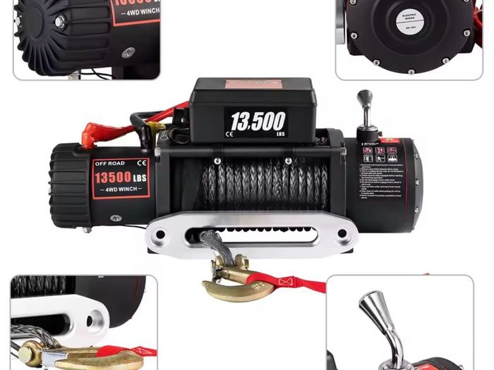 6 tone 12V Electric Winch Synthetic Tow Rope Winch 24M/92FT Lifting Hoist for 4X4 Car Trailer ATV Truck Off Road Boat