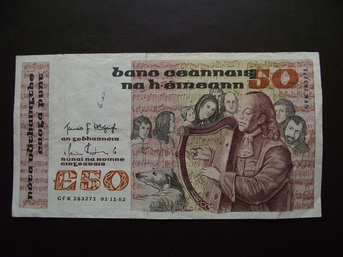 1982 Central Bank of Ireland 50 Pounds note. B Series