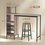 3-Piece Bar Table Set with Storage, Wine Rack, Glass Holders & 2 Bar Stools with Footrests, Space-Saving Design, Grey Image 3
