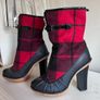 Michael Kors Red and Black Tartan Boots Size 7 Image 6