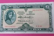 Irish 1963 Lady Lavery One pound banknote in uncirculated condition