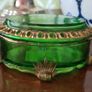 Antique emerald glass trinket box Image 3