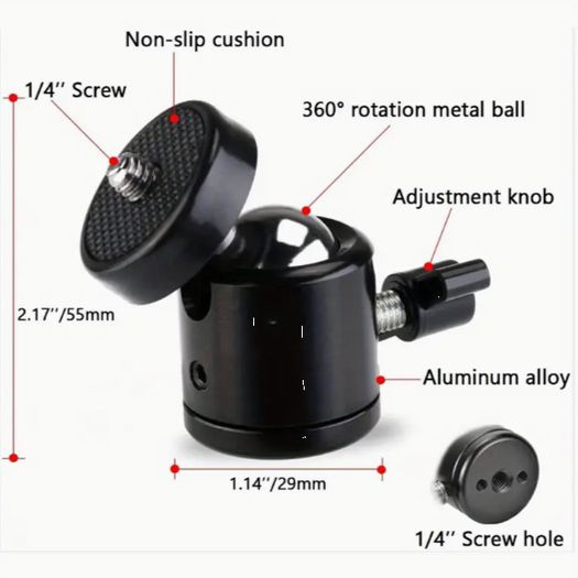 1/4 Ball Head Screw Tripod Mount - 360 Rotating Mount Base Adapter -61211