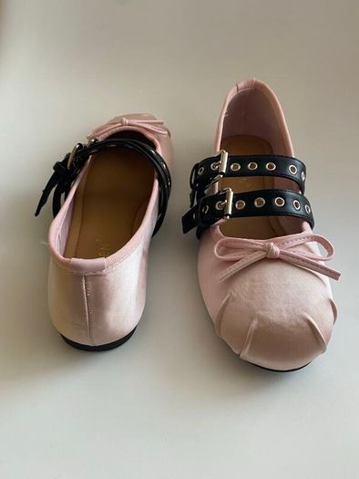 Pink Satin Ballet Flats Ballerina Shoes (MIU MIU lookalike ) Size EU 38