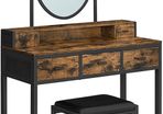_Dressing Table, Dressing Table with Stool, Cosmetic Table with Oval Mirror and Open Compartment, Drawers, Industrial Design, for Bedroom, Dressing Room, Vintage Brown/Black