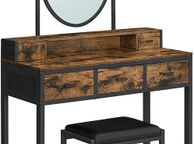 main image for ad _Dressing Table, Dressing Table with Stool, Cosmetic Table with Oval Mirror and Open Compartment, Drawers, Industrial Design, for Bedroom, Dressing Room, Vintage Brown/Black