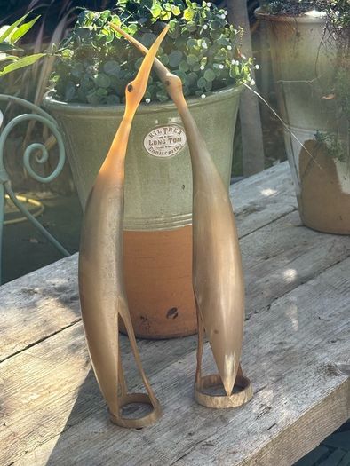 MID CENTURYPAIR OF CRANES hand carved Buffalo / cow horn
