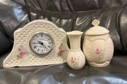 Donegal Irish Parian Clock vase and sugar bowl.