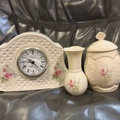 Donegal Irish Parian Clock vase and sugar bowl.