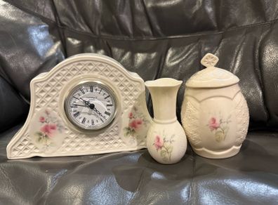 Donegal Irish Parian Clock vase and sugar bowl.