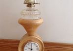 Wooden oil lamp with clock