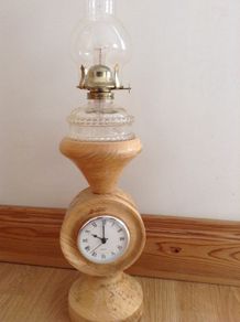 Wooden oil lamp with clock
