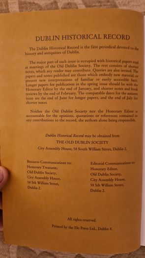 Dublin Historical Record. Vol Liv. No 2.autumn 2001. Paperback In Good Condition. 34.