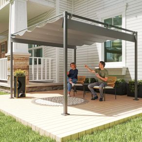 3 x 3 m Garden Pergola with Retractable Roof, Gazebo, Canopy for Shade, UPF30+, Gray