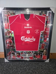 Signed and Framed Robbie Fowler UEFA Cup Final 2001 Replica Jersey  Certificate of Authenticity Included