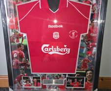 Signed and Framed Robbie Fowler UEFA Cup Final 2001 Replica Jersey  Certificate of Authenticity Included