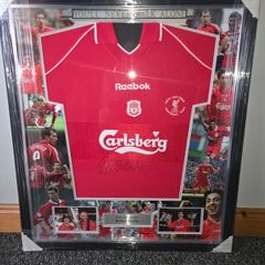 Signed and Framed Robbie Fowler UEFA Cup Final 2001 Replica Jersey  Certificate of Authenticity Included