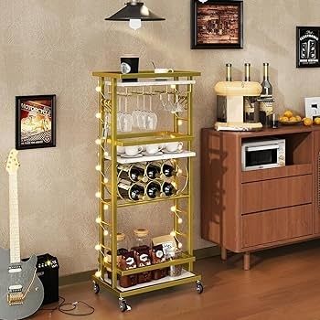 4-Tier Liquor Cabinet with wheels,Wine Rack Freestanding Floor, Bar Cart for Liquor Whiskey Wine,Versatile Wine Bottle Display Shelf,Mini Bar for Home Living Room,White