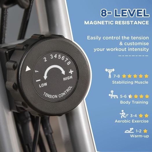 2-in-1 Folding Exercise Bike with 8-Level Magnetic Resistance, Arm Resistance Band, Pulse Sensor, Grey